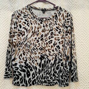 Rafaella Women's Animal Print Cardigan Top Button Front Long Sleeve Size PM